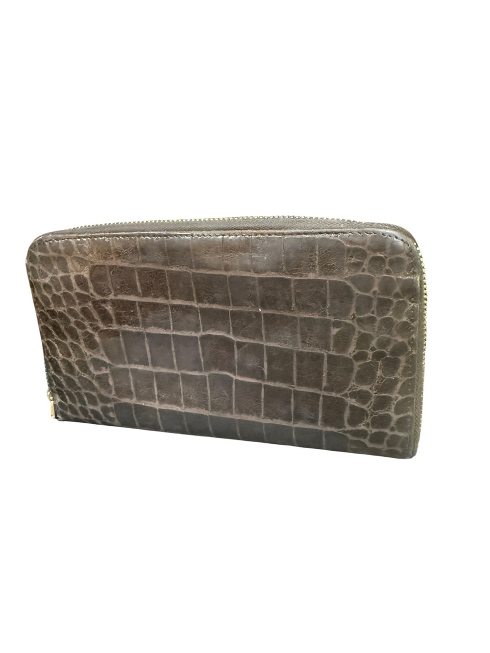 Miu Miu Brown Croc Embossed Leather Zip Around Continental Wallet Italy - Picture 9 of 10